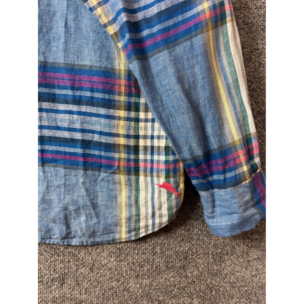 Tommy Bahama Shirt Mens XL Blue Multi‎ Color Linen Long Sleeve Plaid Button Down - Picture 3 of 7